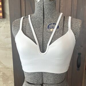 Lululemon White Ribbed Women's like a cloud longline Bra